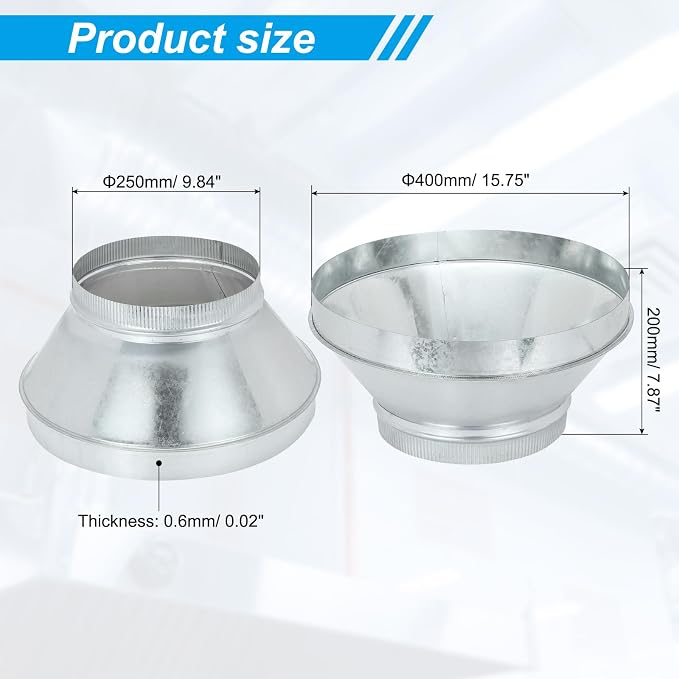 PATIKIL 16 Inch to 10 Inch Duct Reducer, Galvanized Steel Round Air Duct - Image 2