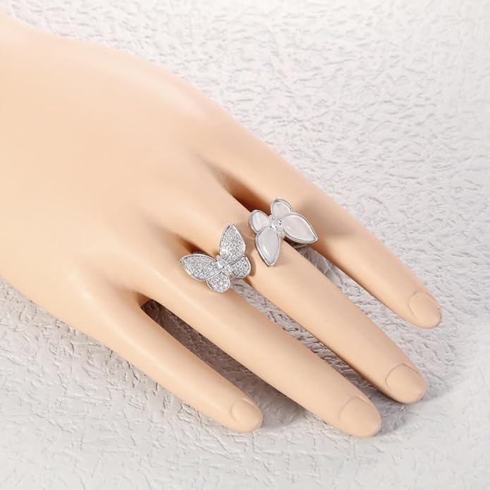 Double Butterfly Rings for Women AAA Cubic Zirconia Finger Ring Ladies Fashion Hand Jewelry Natural Stone Adjustable Ring