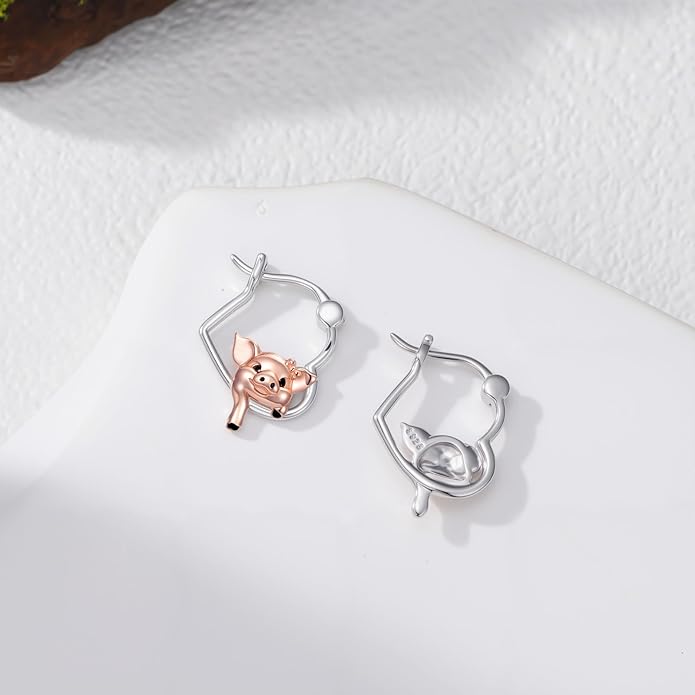 Hypoallergenic Earrings Rabbit Tiger Teddy Koala Puppy Panther Peacock Earrings Sterling Silver Animal Hug Hoop Earrings Jewelry Mothers Day Graduation Birthday Gifts for Women