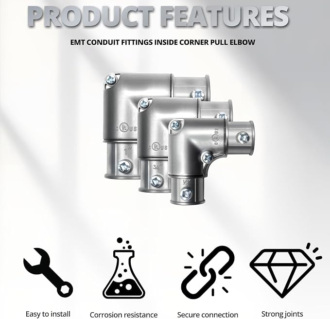 1/2" 90 Degree Inside Corner Pull-Elbow, EMT Fitting, 5 Pack | Zinc Die-Cast - Image 5