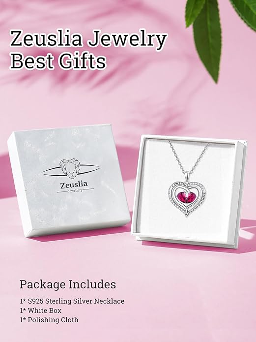 Valentine's Day Gifts for Wife 925 Sterling Silver Double Birthstone Pendant Necklaces I Love You for Always and Forever Necklace Anniversary Birthday Gifts for Wife Girlfriend Mom Her