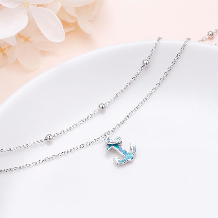S925 Sterling Silver Ankle Bracelets Anchor/infinity/Starfish Anklet for Women Blue Opal Moonstone Anklet Foot Chain Beach Anklets Jewelry