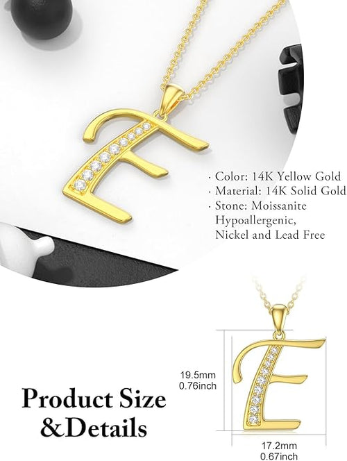 14k Gold Initial Necklace for Women, Solid Gold Moissanite Letter Pendant Necklaces Jewelry for Her Birthday Valentines Day Gifts for Mom Wife Christmas Gifts for Girlfriend Sister