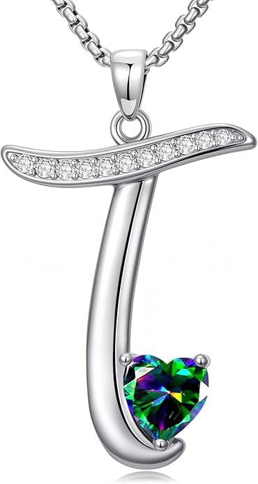 Valentines Day Gifts for Women Alphabet A to Z Initial Birthstone Pendant Necklaces for Women - 18k White Gold Plated Personalized Name Jewelry Valentine Mothers Day Birthday Gifts for Women Her Girlfriend