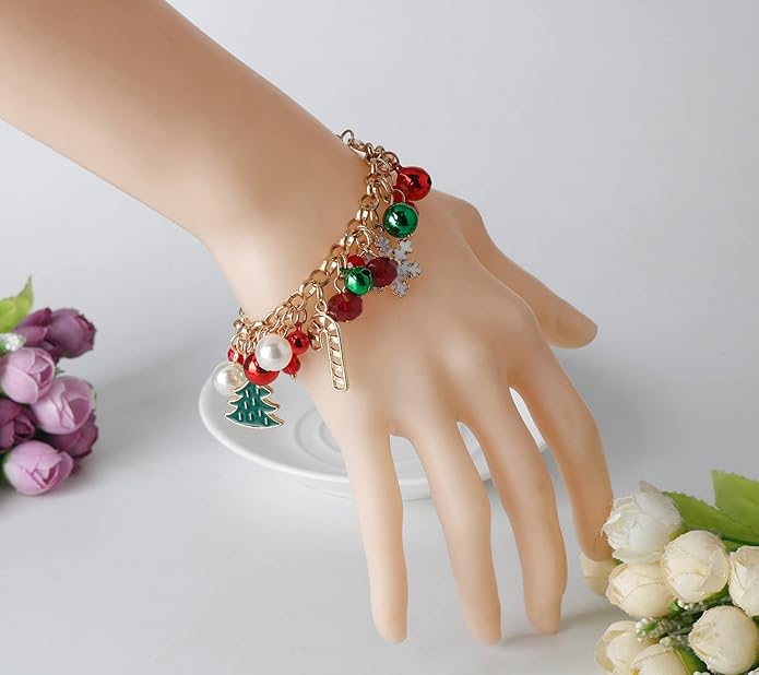DS Christmas Jingle bell Charm Bracelets for women girls,cute cartoon bell beaded bracelets Stainless Steel Bangle with birthday Gift box,Adjustable jewelry Suitable for boys holiday cosplay gifts