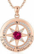 Compass Necklace for Women Wife Girlfriend Mom Daughter Gifts S925 Sterling Silver Jewelry For Anniversary Rose Gold Gifts For Birthday Christmas Mothers Valentines Day 12 Birthstones