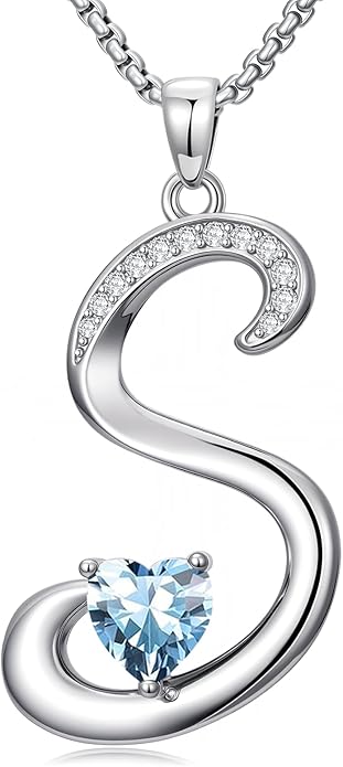 Valentines Day Gifts for Women Alphabet A to Z Initial Birthstone Pendant Necklaces for Women - 18k White Gold Plated Personalized Name Jewelry Valentine Mothers Day Birthday Gifts for Women Her Girlfriend