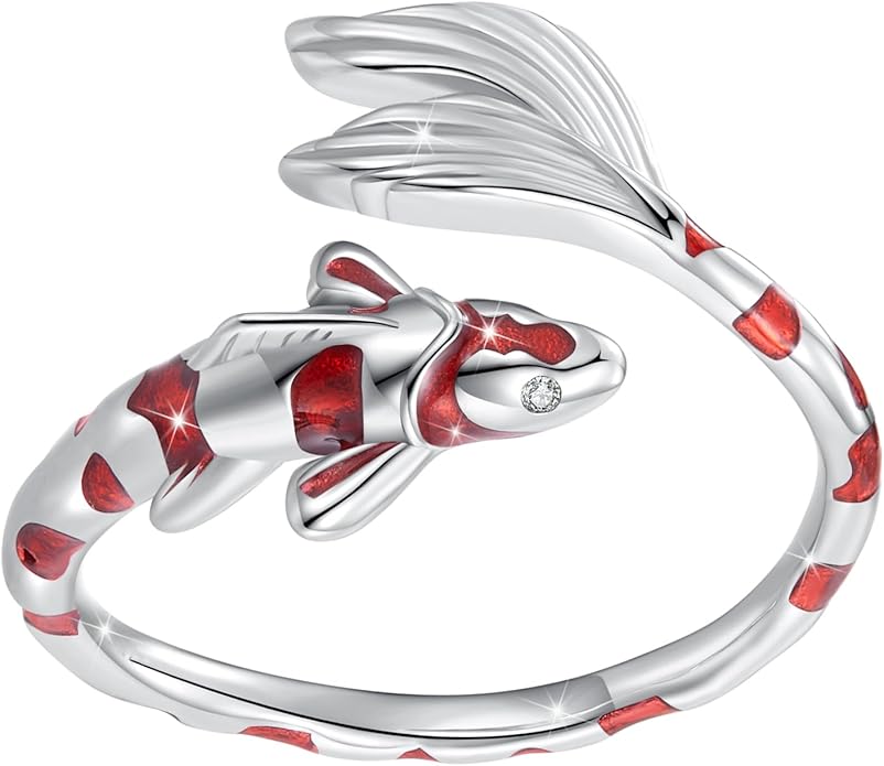 WOSTU Animal Open Adjustable Ring Playful Cat Dachshund Snake Koi Fish Hummingbird Bat Heart Feather Stacking Ring for Women, Sterling Silver Plated Pet Memorial Jewelry Gift for Cat Lovers