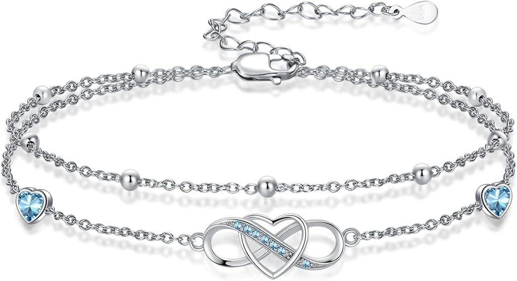 Anklet for Women 925 Sterling Silver Double Infinity Ankle Bracelet Waterproof Summer Jewelry Anniversary Birthday Gifts for Her