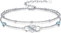 Anklet for Women 925 Sterling Silver Double Infinity Ankle Bracelet Waterproof Summer Jewelry Anniversary Birthday Gifts for Her