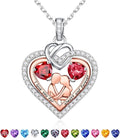 Iefil Valentines Day Gifts for Her - 925 Sterling Silver Double Heart Birthstone Necklace for Women, Anniversary Birthday Gifts for Wife I Love You Gift Couple Sitting Hugging Each Other Jewelry Gift
