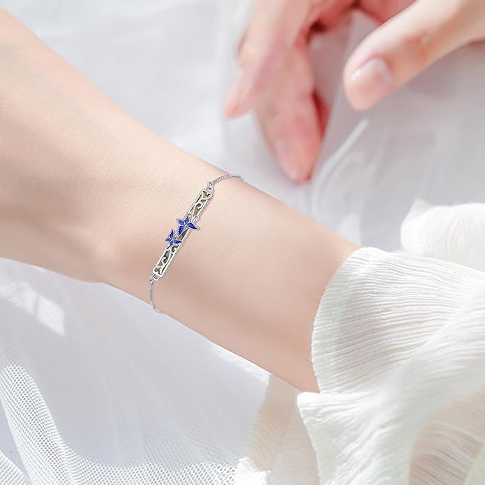 Dragonfly Bracelet 925 Sterling Silver Butterfly Bracelet Adjustable Celtic Moon Bracelet Irish Celtic Jewelry Gifts for Women