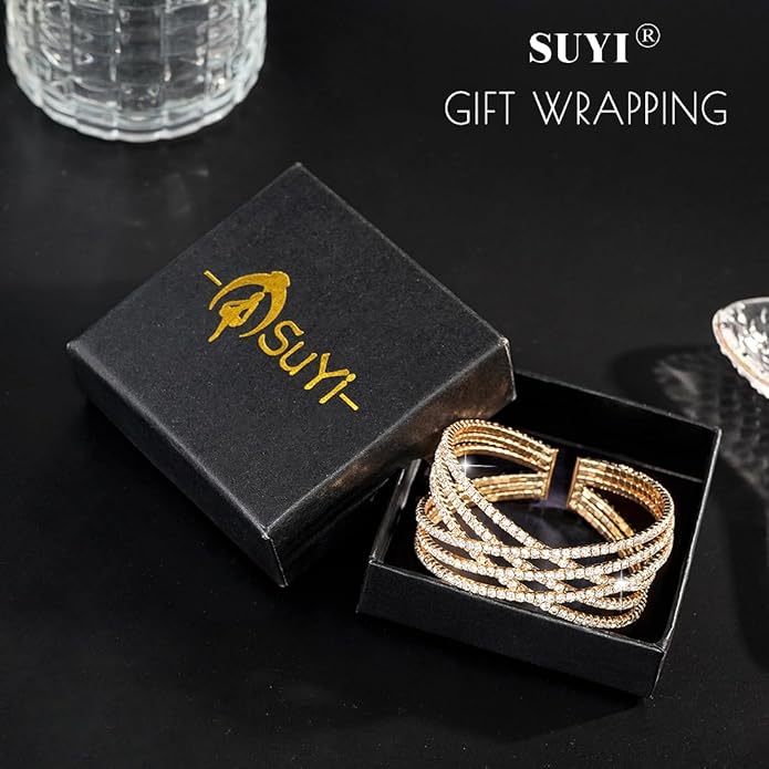 Suyi Rhinestone Bracelet Multilayer Gold Cuff Bracelet for Women Crystal Braidal Bracelets