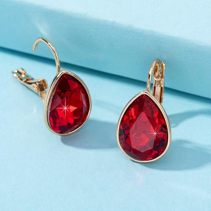 Teardrop Austrian Crystal Leverback Drop Earrings for Women 14K Rose Gold Plated Hypoallergenic Jewelry