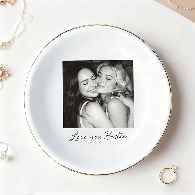 My4gifts Personalized Besties Photo Jewelry Dish, Sisters Jewelry Dish, Custom Besties Gifts, Bff Gifts, Friendship Gift, Best Friend Gift for Women, Custom Jewelrys Plate, Birthday, Christmas/2