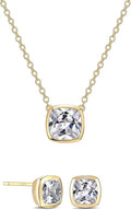 925 Sterling Silver Cubic Zirconia Necklace and Earrings Set for Women, Heart, Cushion, Round, Emerald Cut CZ, Solitaire Bezel Jewelry Set, CZ Bridal Jewelry Set, Bridesmaid Gift