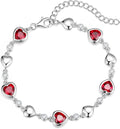 Carleen Birthstone Bracelets for Women 925 Sterling Silver Five Heart Station Created Gemstone Tennis Bracelet Jewelry Anniversary Birthday for Wife, 7"+1.2" Extender