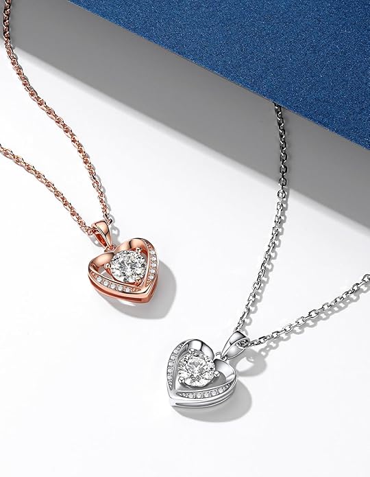 MomentWish Heart Necklace for Women Moissanite, Simulated Diamond, 925 Sterling Silver