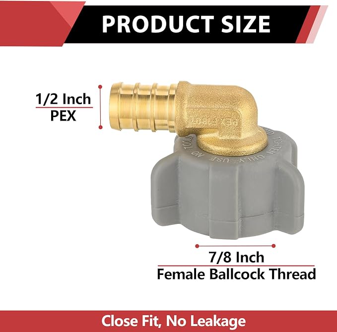EFIELD 1/2 Inch Pex X 7/8 Inch Toilet Ballcock Swivel Elbow Adapter, Brass - Image 2