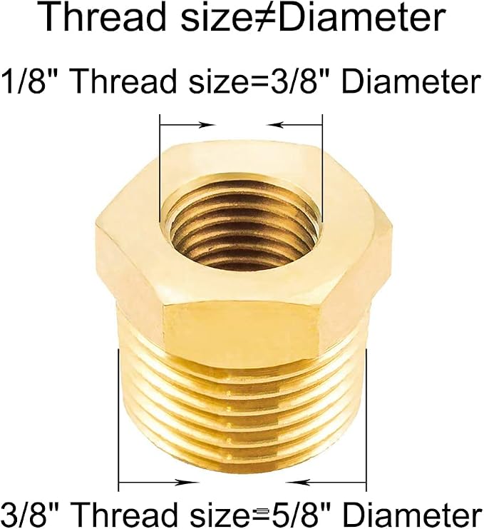 Joywayus 10Pcs Brass Reducing Hex Bushing 3/8" NPT Male to 1/8" NPT Female | - Image 2