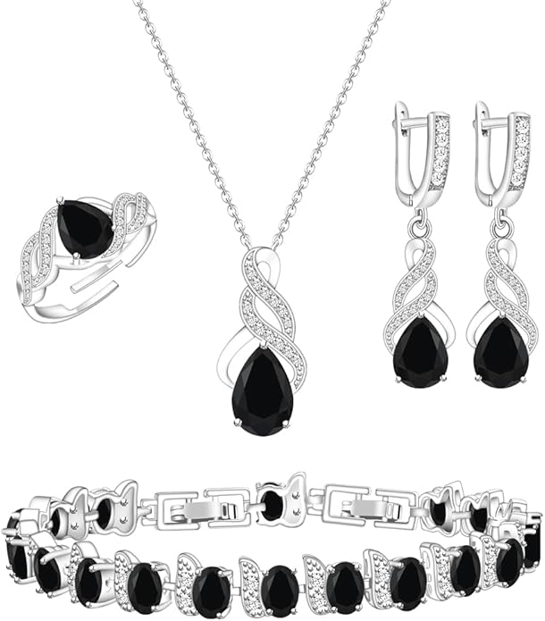 LMXXVJ Jewelry Set for Women,Teardrop Cubic Zirconia Necklace Earrings Adjustable Ring Bracelet Jewelry Set Formal Jewelry Gift