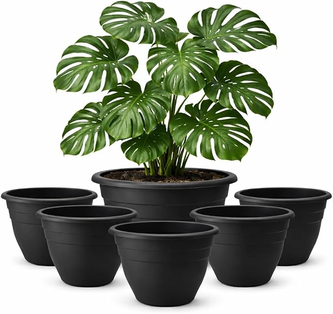 RooTrimmer 6 Pack 16 Inch Large Plant Pots Outdoor, Heavy Duty Plastic Planters by RooTrimmer