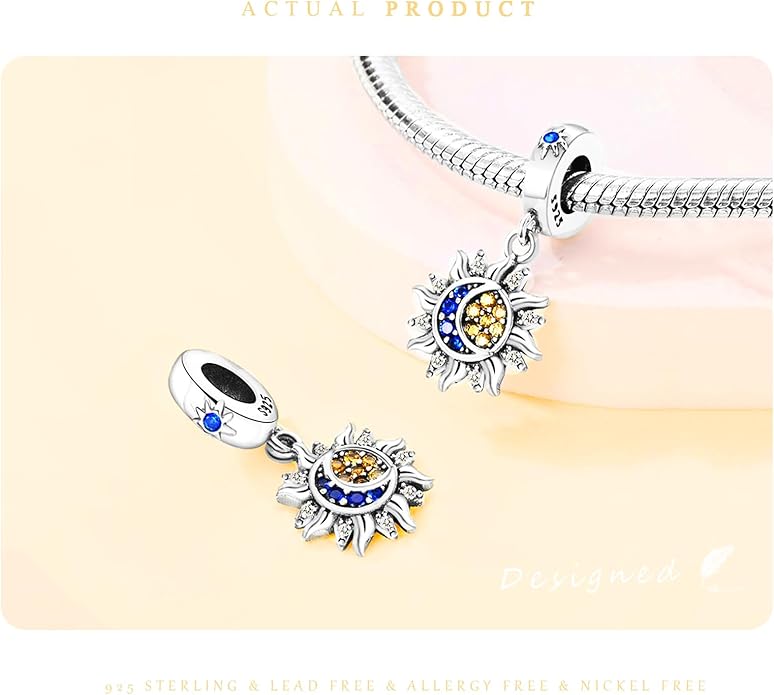 925 Sterling Silver Charms Bead for Bracelets Necklaces, Star Moon Crescent Sun Solar Pendent, Blue Ocean Starfish Shells Turtle Crab Starry Sea Cute Jewelry Birthday Gifts for Women Men