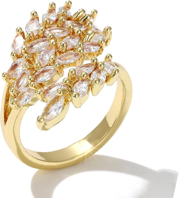 18K Gold Plated Cubiz Zirconia Wedding Engagement Wide Adjustable Band Ring for Women