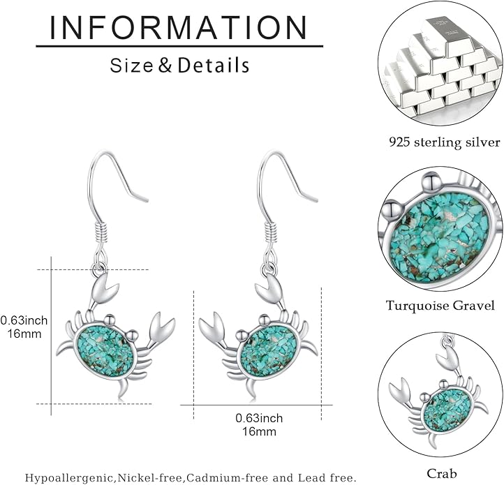 Ocean Earrings 925 Sterling Silver Turquoise Sea Animal Dangle Drop Earrings Beach Themed Jewelry Gifts for Women Girls