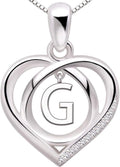 ALOV Jewelry Sterling Silver Initial Letter Alphabet Love Heart Cubic Zirconia Pendant Necklace