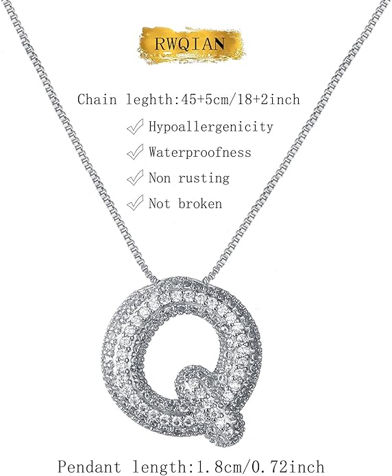 RWQIAN Letter Necklace for Women Bubble, Chunky Initial Alphabet A-Z Pendant Puffy Name Personalized Necklace Dainty Zircon CZ Fashion Jewelry Gifts for Girls Girlfriend