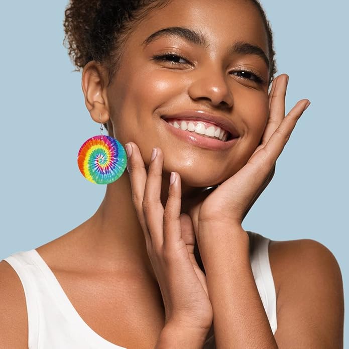 Swono Dinosaurs Round Faux Leather Earrings for Women Adorable Funny Cartoon Dragon Animal Tree Funny Lightweight Double-Side Printed Drop Dangle Earring for Birthday Party Gift