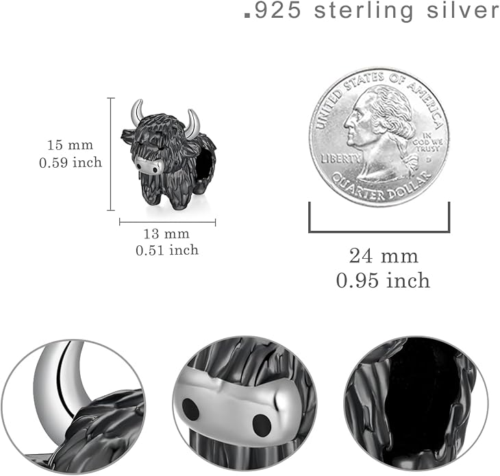 Highland Cow Charm 925 Sterling Silver Cow Charms for Bracelets Cow Jewelry Highland Cow Jewelry Gifts