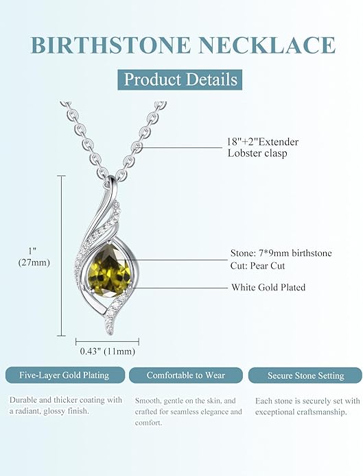 Birthstone Necklaces for Women Infinity Pendant S925 Sterling Silver Teardrop Pendant Necklace Anniversary Birthday Gifts for Women Wife Christmas Gifts for Her Mom Lady