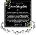 To My Granddaughter Bracelet from Grandma and Grandpa, Heart Chain Bracelet with Shiny Stones, Perfect Birthday or Graduation Christmas Gift for Granddaughter with Message Card and Gift Box