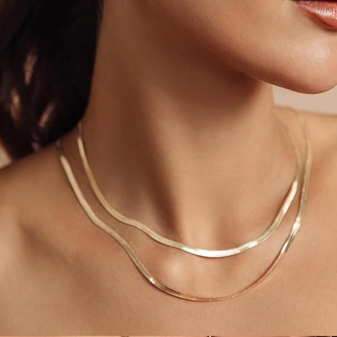 Fashion Necklace, White Gold and 18K Gold Plated Necklaces, Snake Chain, Rope Chain.Best Gift for Woman(16-18in)