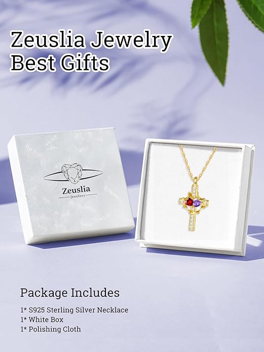 Valentine's Day Gifts for Wife 925 Sterling Silver Double Birthstone Pendant Necklaces I Love You for Always and Forever Necklace Anniversary Birthday Gifts for Wife Girlfriend Mom Her