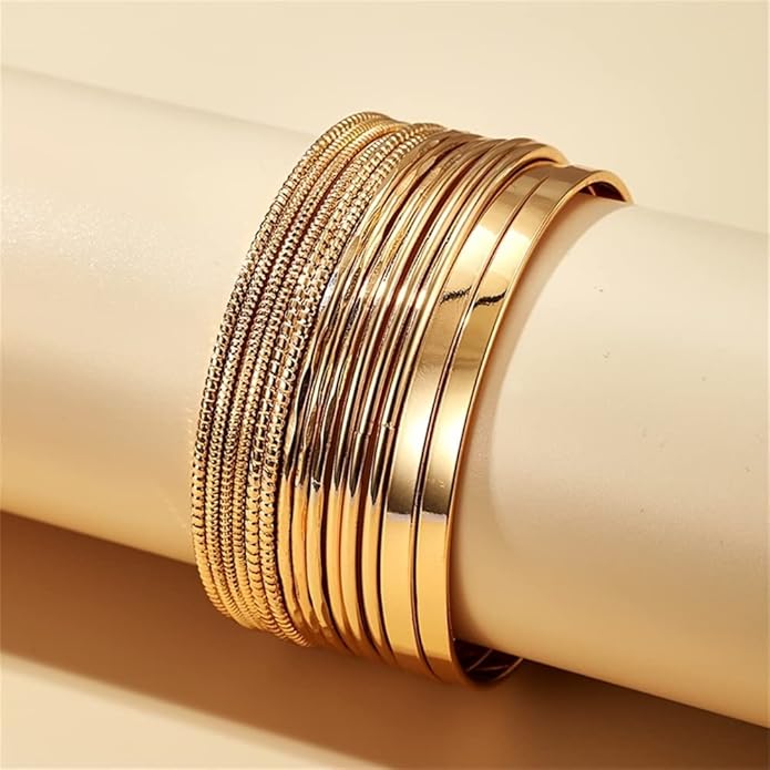 16Pcs Gold Bangle Bracelets for Women - Multi Layer Stackable Textured Bracelets Boho Jewelrys Set.
