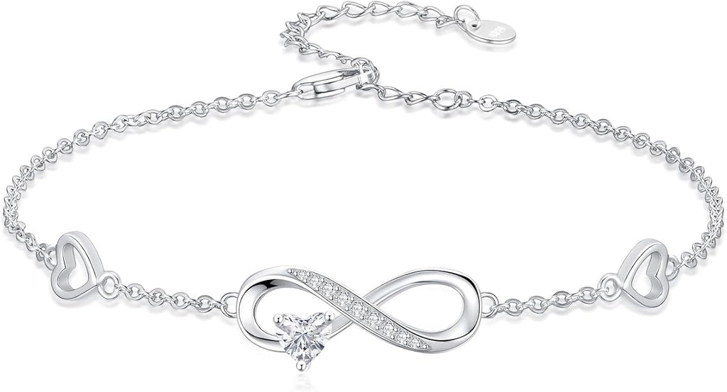Dorunmo Infinity Heart Anklet Bracelet for Women 925 Sterling Silver Adjustable Infinity Birthstone Bracelet Friendship Jewelry Gifts for Women Birthday Christmas