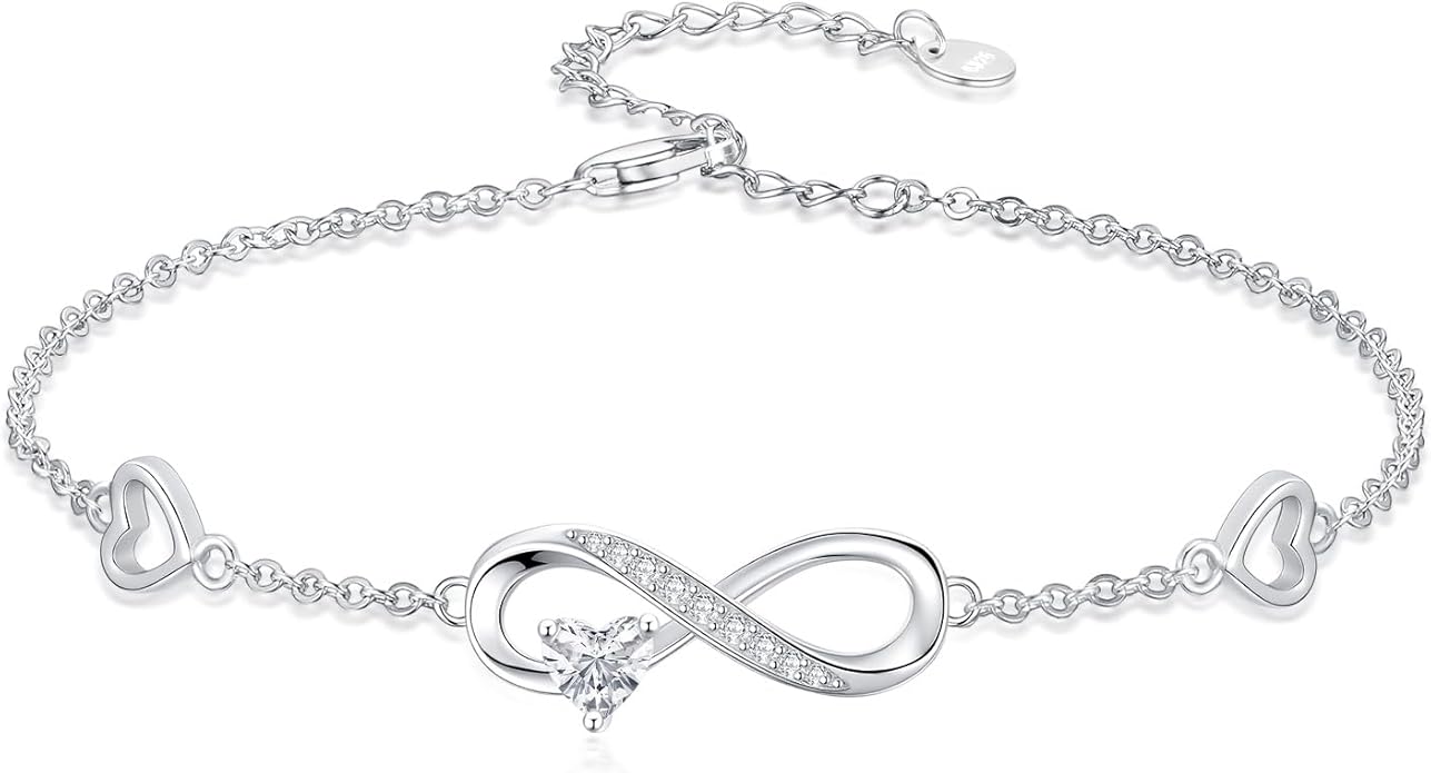 Dorunmo Infinity Heart Anklet Bracelet for Women 925 Sterling Silver Adjustable Infinity Birthstone Bracelet Friendship Jewelry Gifts for Women Birthday Christmas