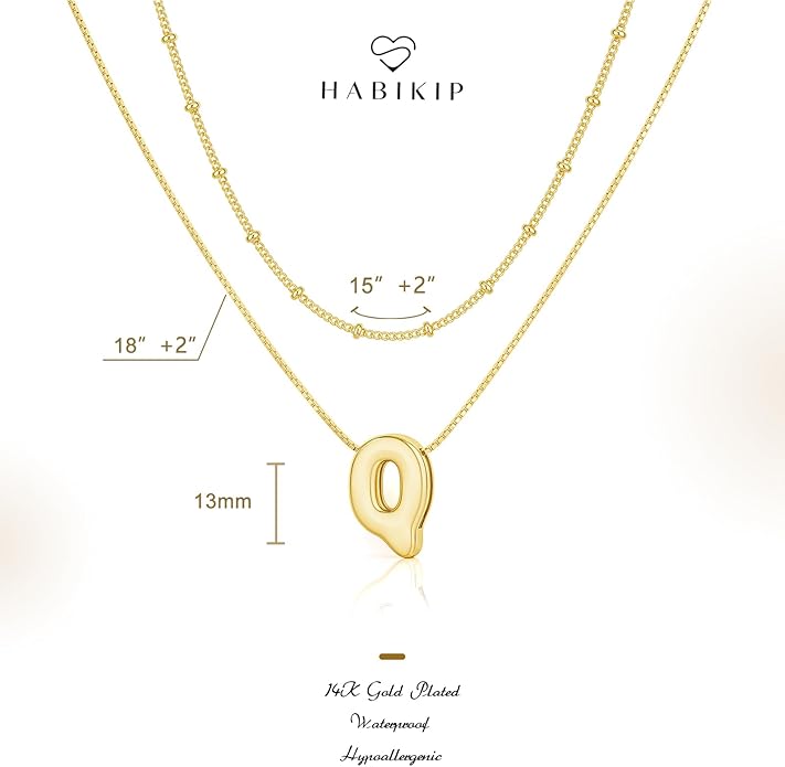 Initial 14K Gold Plated Necklaces for Women, Layered Bubble Letter A-Z Necklace Pendant Choker Necklaces for Women Trendy Monogram Name Necklace Personalized Jewelry for Women