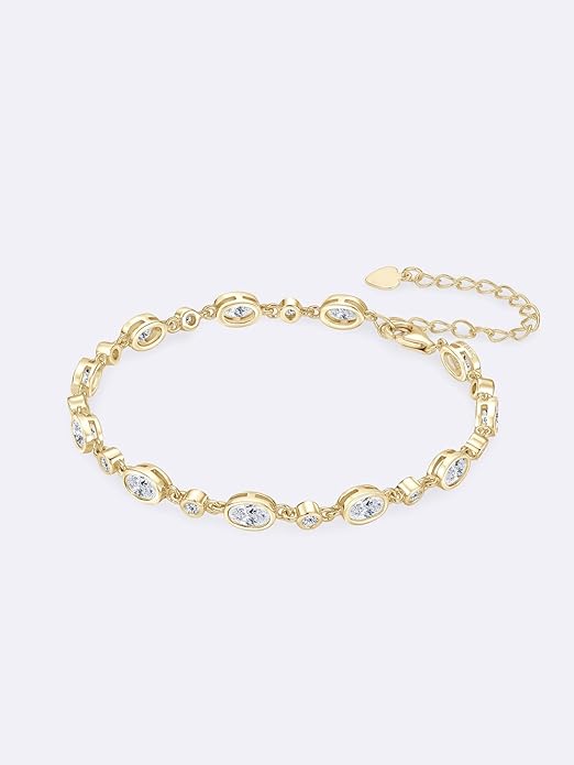 Oval Moissanite Link Bracelet for Women, 3.6cttw D Color VVS1 925 Sterling Silver Adjustable Oval Moissanite Bracelets for Mom Wife Birthday Jewelry Gifts