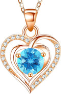 RIVIKO Heart Birthstone Pendant Necklace for Women 925 Sterling Silver Zirconia Necklaces Valentine's Day Anniversary Birthday Mothers Day Jewelry Gifts For Her Mother Wife