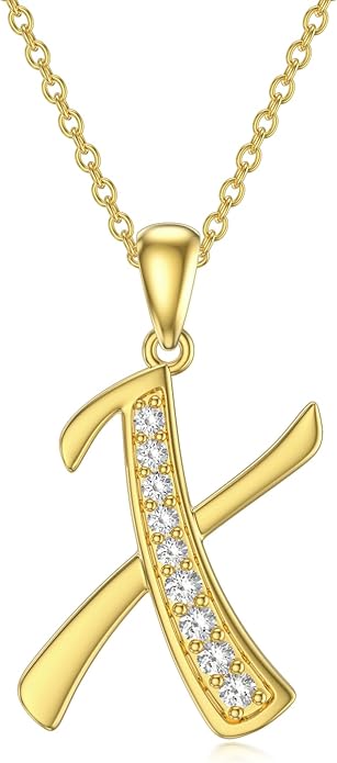 14k Gold Initial Necklace for Women, Solid Gold Moissanite Letter Pendant Necklaces Jewelry for Her Birthday Valentines Day Gifts for Mom Wife Christmas Gifts for Girlfriend Sister