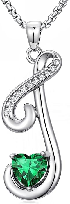 Valentines Day Gifts for Women Alphabet A to Z Initial Birthstone Pendant Necklaces for Women - 18k White Gold Plated Personalized Name Jewelry Valentine Mothers Day Birthday Gifts for Women Her Girlfriend