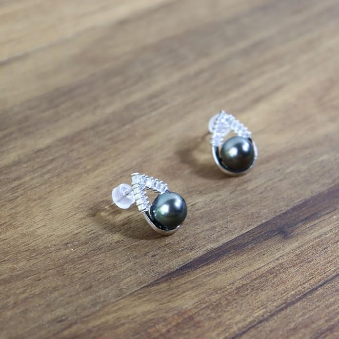 Gift for Wife -Tahitian Black/Freshwater Cultured-Pearl-Earrings-Gifts for Women Wedding Birthday Anniversary-Mom Her Mothers Day Valentines Day Christmas-18K Gold Plated Sterling Silver Pearl Stud Earring Fine Jewelry