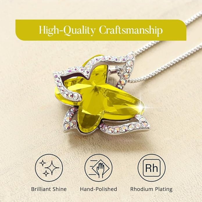 Valentine's Day Gift Butterfly Birthstone Crystal Necklace, Silver Tone with 18”+2” Chain, Necklace for Mother’s Day Anniversary Birthday Gifts for Women and Daughter