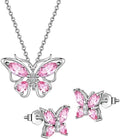 925 Sterling Silver Birthstone Butterfly Jewelry Women Crystal Animal Cute Butterflies Birthday Necklace/Earring/Ring/Bracelet Sets Birth Stone Statement Anniversary Jewellery