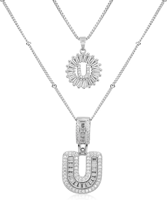 14K Gold Plated Alphabet Necklace Cubic Zirconia Letter Pendant, Personalized Name Jewelry Gift for Women, Customizable A-Z, Birthday/Mothers Day Gifts for Womens