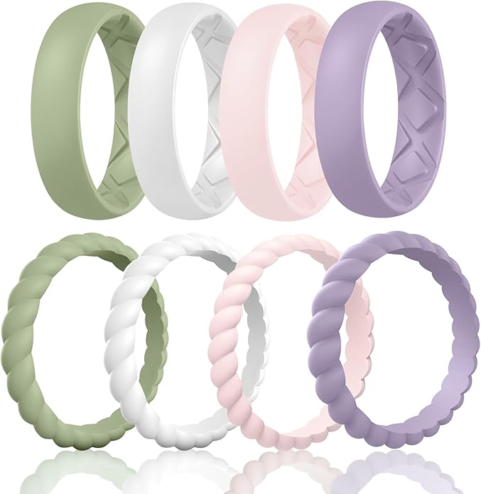 Egnaro Women's Bridal Rings Sets, Inner Arc Ergonomic Breathable Design Silicone Rubber Wedding Bands